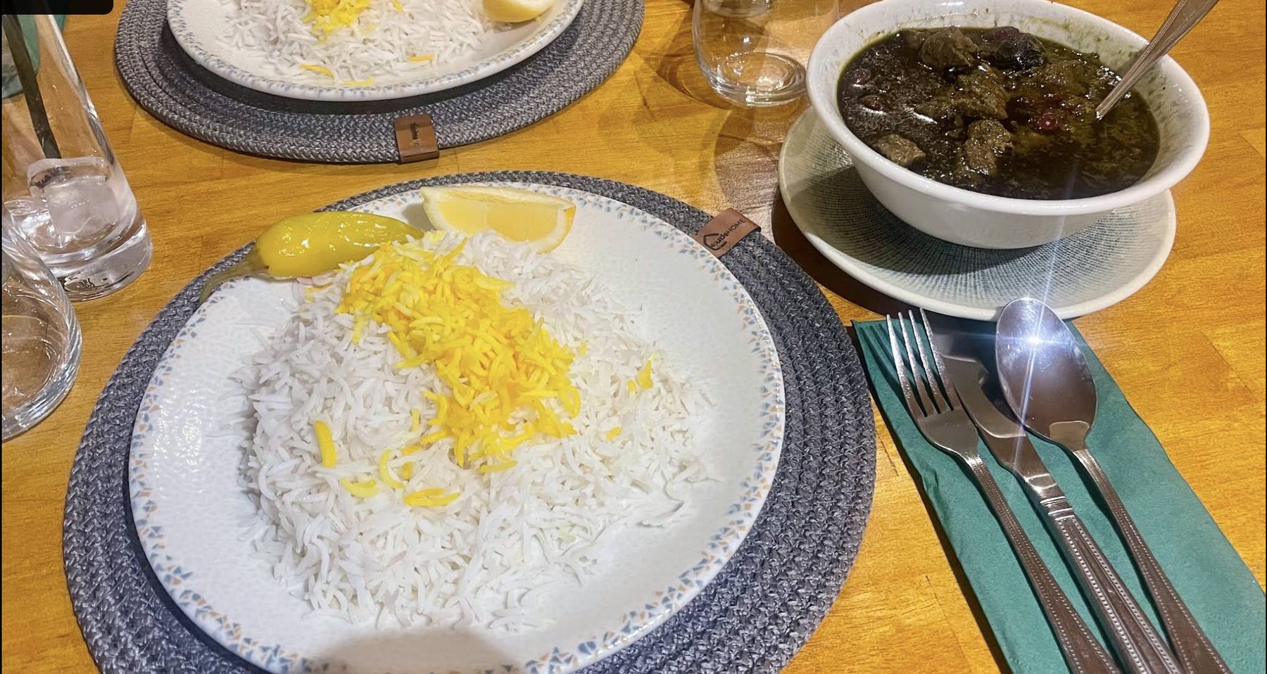 Saffron rice and a herb stew