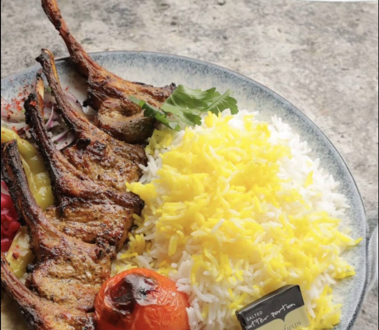 Lamb chops with saffron rice